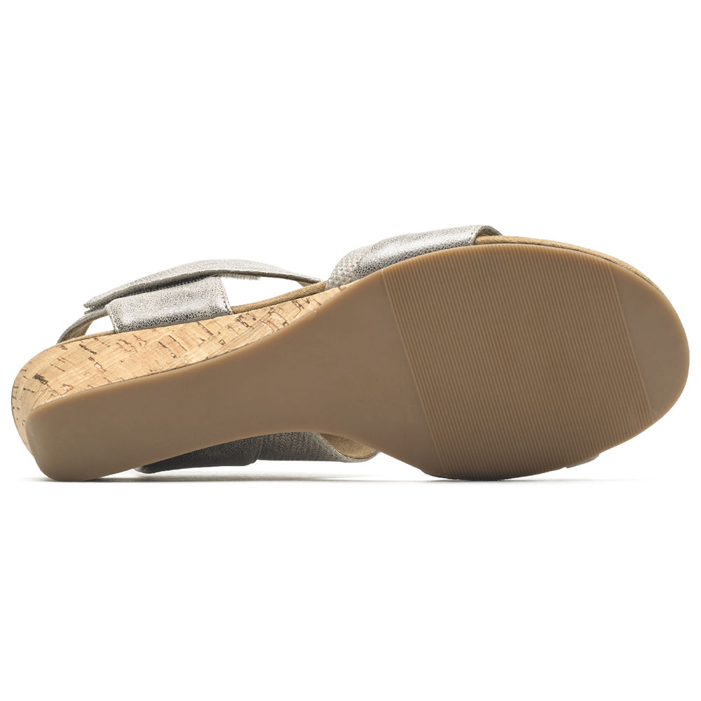 Sandalias Rockport Mujer Mexico - Calia Mid Wedge Cuff Plateados - LNMZH1982